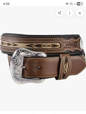 Nocona Men's Top Hand Aztec Ribbon Overlay Leather Belt N2475701 Sz 28 Unisex